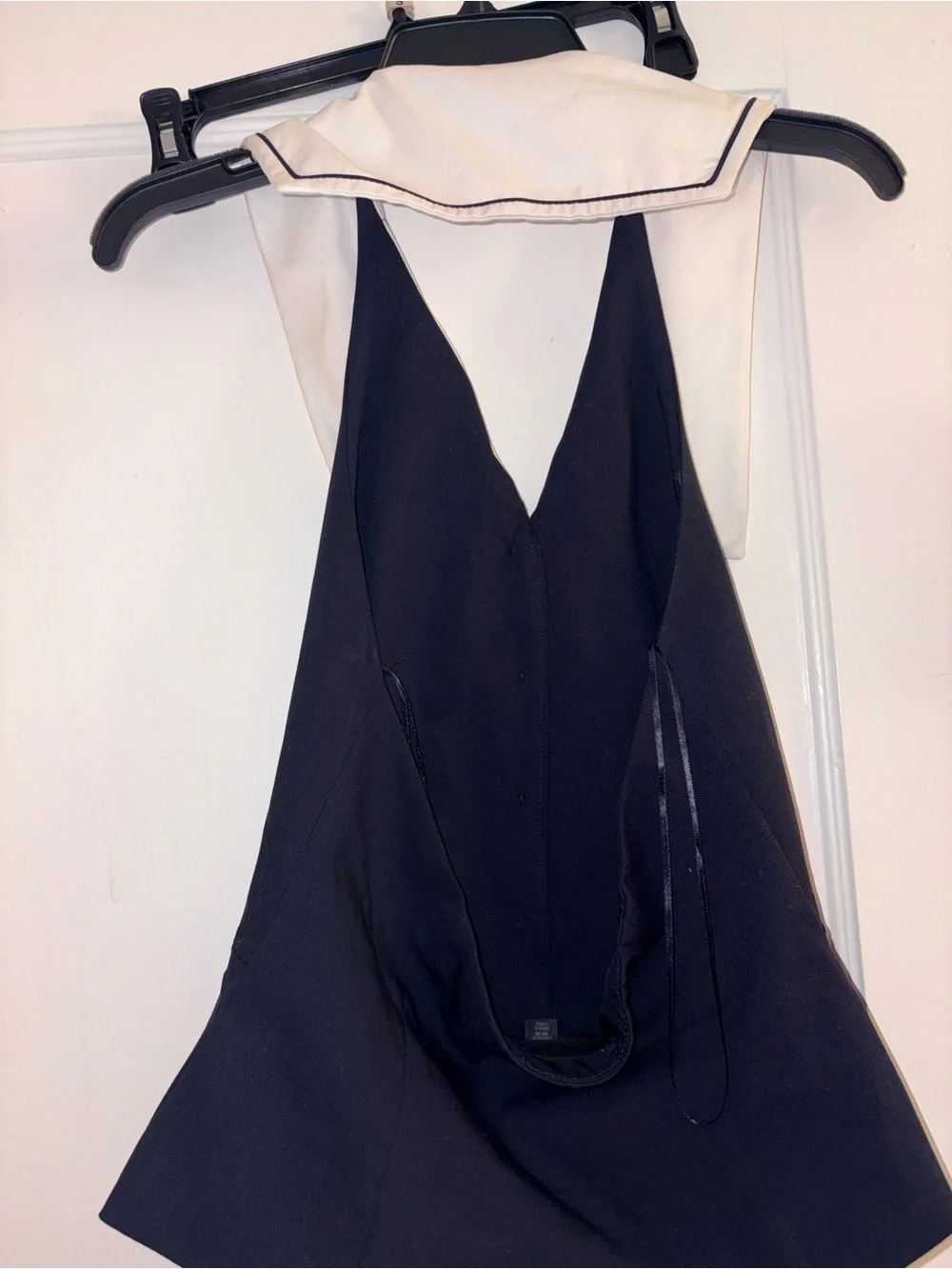 Zara Black Halter Sailor Collar Top with White Collar Trim